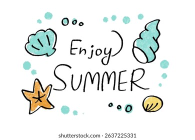 Enjoy Summer – Hand-drawn Illustration with Seashell and Starfish Motifs
