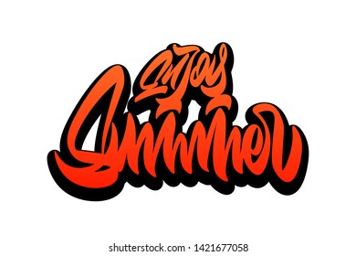 Enjoy Summer handwritten vector lettering design. Vector calligraphy illustration isolated. Typography for banners, badges, postcard, t-shirt, prints, posters.
