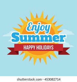 enjoy summer happy holiday. badge banner or label. vector illustration