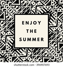 Enjoy the summer hipster boho chic background with aztec tribal mexican texture. Minimal printable journaling card, creative card, art print, minimal label design for banner, poster, flyer.