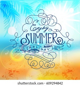 Enjoy summer holiday, Beach Poster. Abstract Blur of Sea Shore with Bokeh