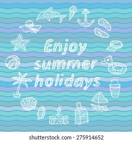 Enjoy summer holidays. Beach icons set