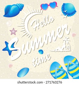 Enjoy summer holidays written on a beach