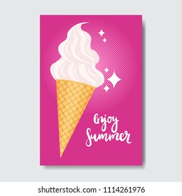 enjoy summer ice cream badge Isolated Typographic Design Label. Season Holidays lettering for logo,Templates, invitation, greeting card, prints and posters.