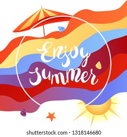 Enjoy summer illustration. Color card with wave and lettering.