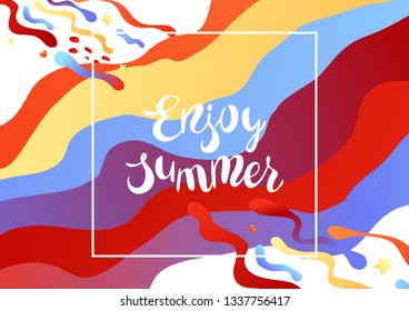 Enjoy summer illustration. Color card with wave and lettering.
