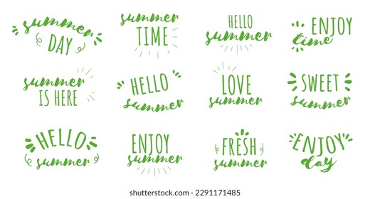 Enjoy summer lettering calligraphy text collection. Sweet summer, hello summer, enjoy summer text