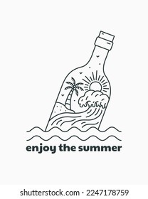 Enjoy the summer mono line art for design t-shirt, badge, sticker, etc