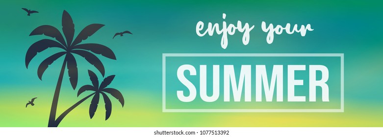 Enjoy summer- multicoloured banner with tropical palms. Vector.