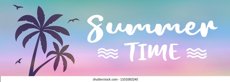 Enjoy summer- multicoloured banner with tropical palms. Vector.