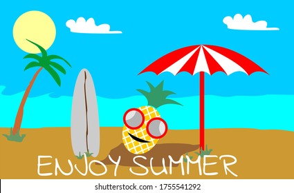 ENJOY SUMMER PINEAPPLE SURFING VECTOR DESIGN