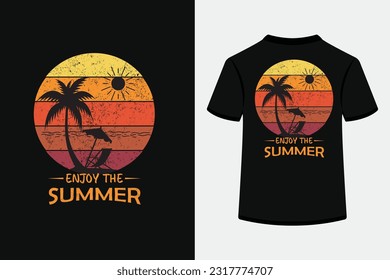 Enjoy the summer retro striped sunset vintage style t shirt design. This is an editable  printable high quality vector eps file. Good use for symbol, icon, logo, T-shirt design, avatar  any design