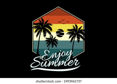 enjoy summer silhouette design hand drawing