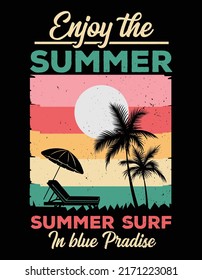 Enjoy the summer surf vintage retro t shirt design vector