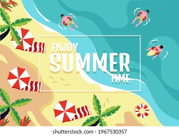 enjoy summer time with beach background illustration and editable text