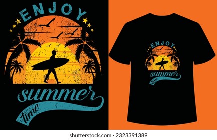 enjoy summer time t shirt  design template, This design is perfect for t-shirts, posters, cards, mug stickers,hat, and merchandise, This design for surfers and lovers of the sea, enjoys surfing.
