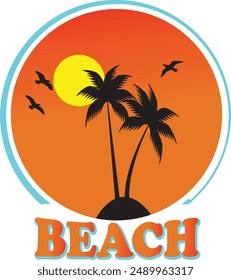 Enjoy summer time vector design. Relax at the beach. Beach vibes t-shirt artwork. Palm tree, chare, car graphic print design.

