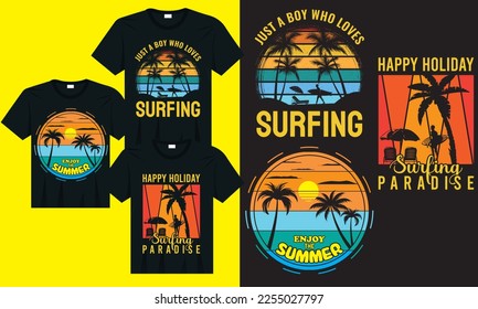 Enjoy the summer t-shirt design illustration and vector, Summer t-shirt design, and surfing vector t-shirt design.