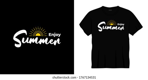 enjoy summer typography t-shirt design. Ready to print for apparel, poster, illustration. Modern, simple, lettering t shirt vector.