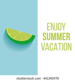 enjoy summer vacation, flat vector in white and blue color backdrop