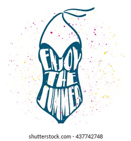 Enjoy The Summer vector illustration with lettering. Positive motivational quote with color paint splashes.

