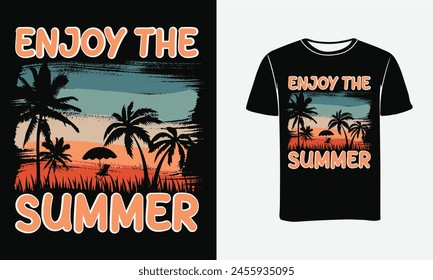 Enjoy The Summer Vintage Retro T-shirt Design .Vector  illustration - Print , Poster