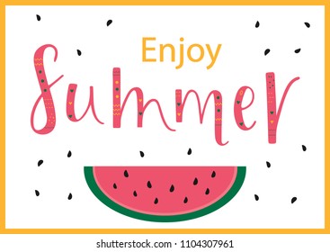 ENJOY SUMMER-season vocation, weekend, holiday badge. Summer time wallpaper. Summer vector lettering text. Happy Summer Day. EPS 10

