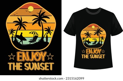 Enjoy the sunset t-shirt design. New vector sunset t-shirt design template.