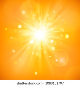 Enjoy the sunshine. Warm day light. Summer background with a hot sun burst with lens flare. EPS 10 vector file