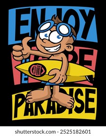 Enjoy The Surf Paradise Cartoon Illustration Design