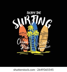 Enjoy the surfing Summer surf board designs vector illustration