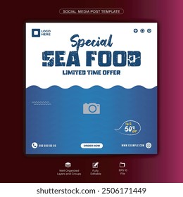 Enjoy tasty seafood social media post template design for restaurant 