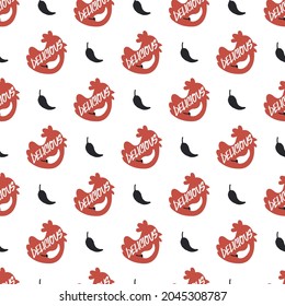 Enjoy Tasty Spicy Hot Chicken Vector Graphic Art Seamless Pattern can be use for background and apparel design