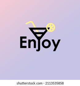 Enjoy template - font concept with  tropical cocktail. Summer and travel illustration.