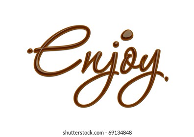 Enjoy text made of chocolate vector design element.