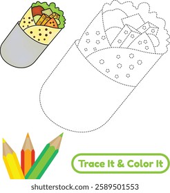 Enjoy this beautiful burrito vector for tracing and coloring. Perfect for food art lovers and digital drawing fans. Great for kids and adults! #burrito #vector #traceandcolor
