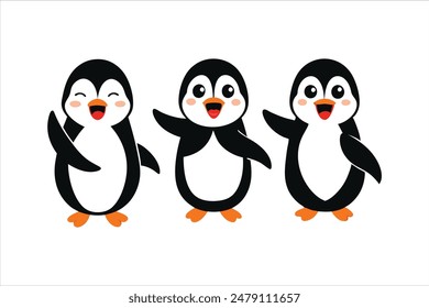 Enjoy this delightful vector art illustration featuring funny cartoon Christmas penguin characters. Each penguin is depicted in various positions and with different expressions.