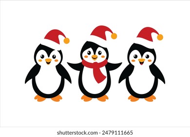Disfruta de esta encantadora ilustración de Arte vectorial con divertidas Navidades de dibujos animados personajes de pingüinos. Cada pingüino se representa en varias posiciones y con diferentes expresiones.