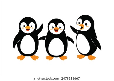 Enjoy this delightful vector art illustration featuring funny cartoon Christmas penguin characters. Each penguin is depicted in various positions and with different expressions.