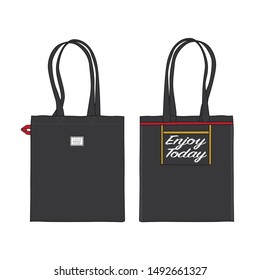 ENJOY TODAY LOGO PRINTED COIL POCKET BLACK COLOR CANVAS TOTE BAG - VECTOR