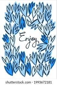 Enjoy vector design for cute cards, social media. Continuous script cursive decorated with Galanthus flowers. Isolated on white background