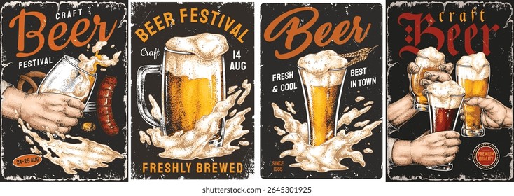 Enjoy a vibrant craft beer festival featuring freshly brewed selections and lively gatherings. People are raising glasses filled with golden and dark beverages celebrating together.
