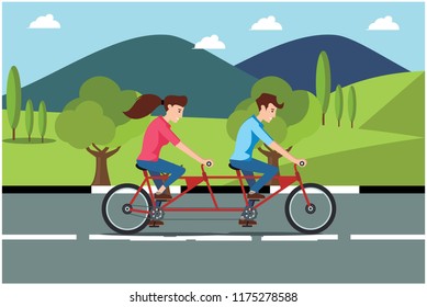 enjoy the view of riding a bicycle with friends, vector illustration