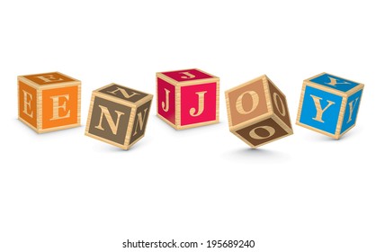 ENJOY written with alphabet blocks - vector illustration