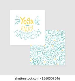 Enjoy Yoga Ayurvedic Harmony Studio Card, Flyer Template Hand Drawn Vector Illustration