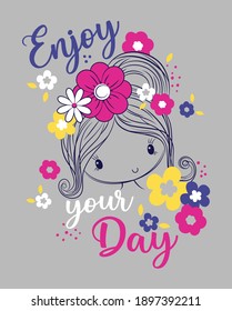 enjoy your day, girls graphic tees vector designs and other uses, cute girl vector designs