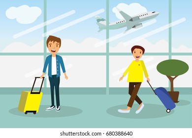 enjoy your holiday travel trip around the world at airport- vector illustration
