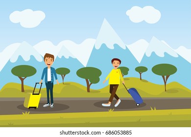 enjoy your holiday travel trip around the world at mountain  - vector illustration