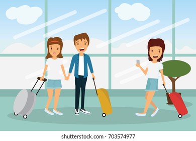 enjoy your holiday travel trip around the world at airport- vector illustration
