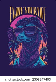Enjoy Your Life t shirt design, vibrant neon colors with a retro style, suitable for printing on t-shirts, prints, posters